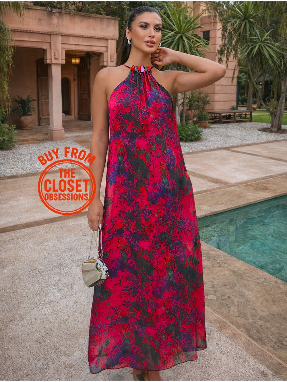 ZARA Red Printed Halter Midi Dress NWT Resort Vacation Wedding Guest Dress L